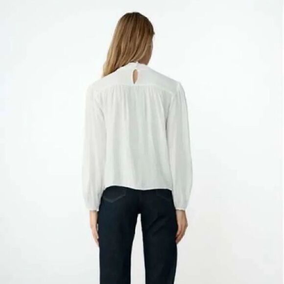 ZARA ROMANTIC LACE INSERT LANTERN SLEEVE TIE NECK BLOUSE - Picture 7 of 8